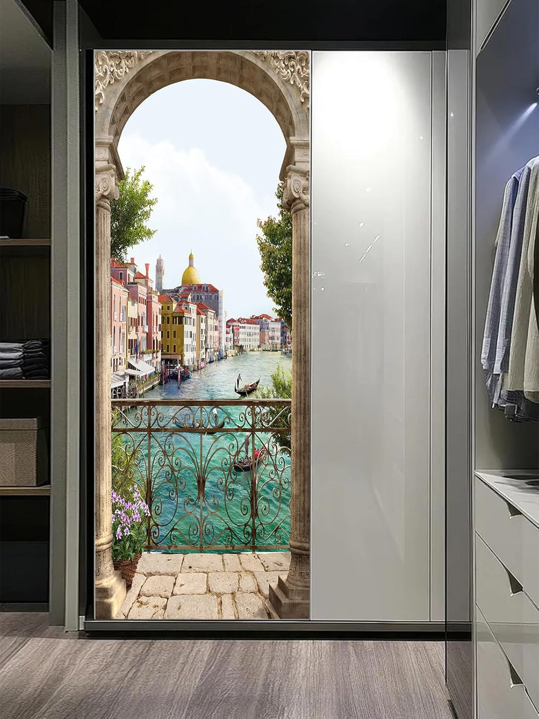 FLFK 3D Italien Flussseitenstadt Wohnzimmer Türtapete Wandbilder Selbstklebend Tür Poster Vinyl Entf