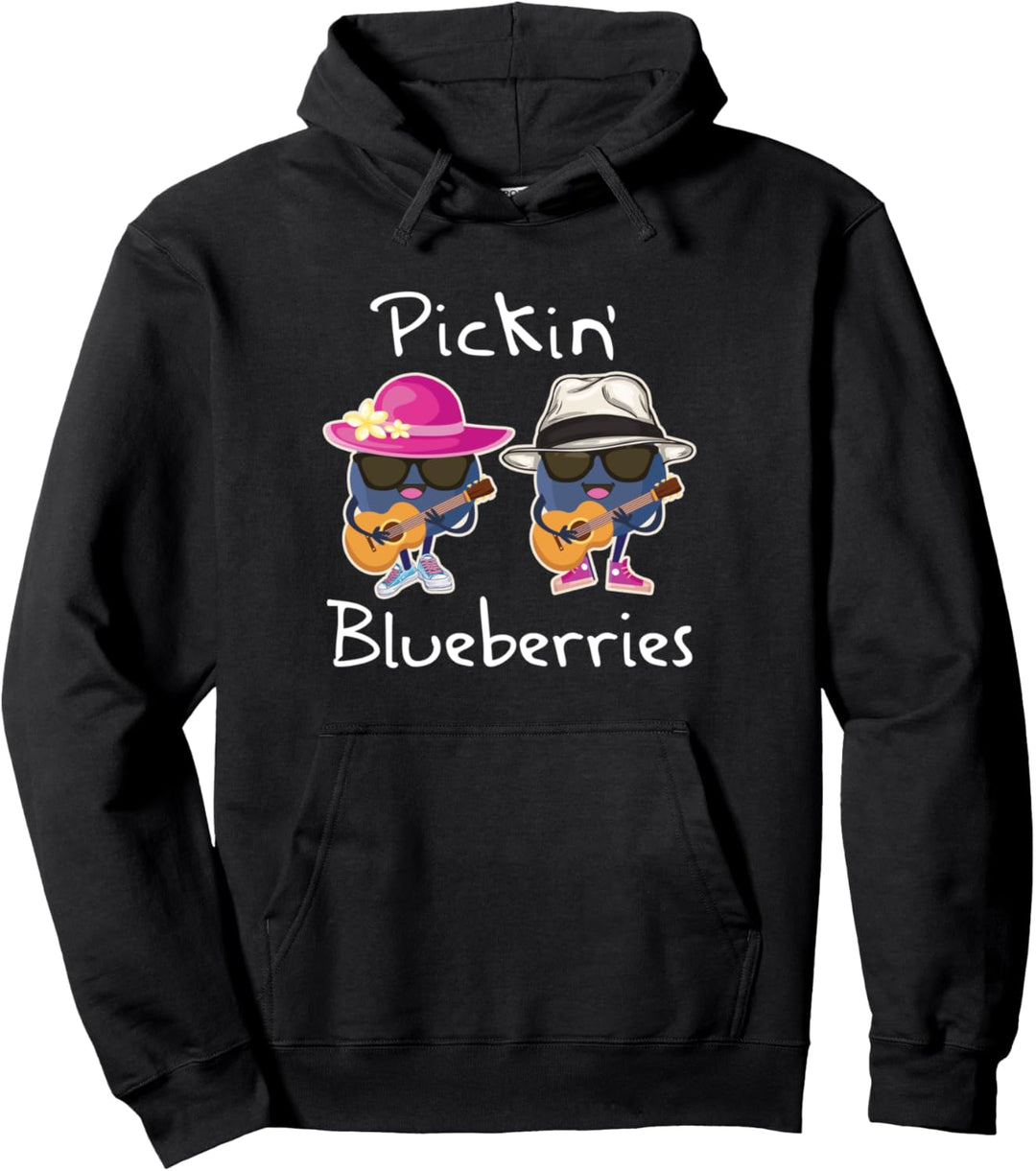 Cute Kawaii Anime Guitar Playing Blueberries in Sunglasses Pullover Hoodie