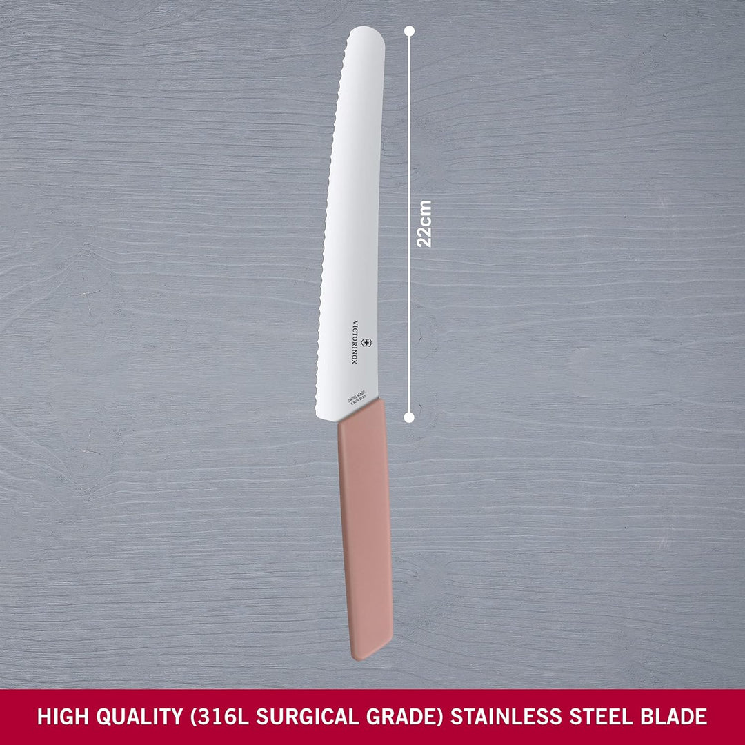 Victorinox, Swiss Modern, Profi Brot- und Konditormesser, Extra Scharfe Klinge, Wellenschliff, 22 cm