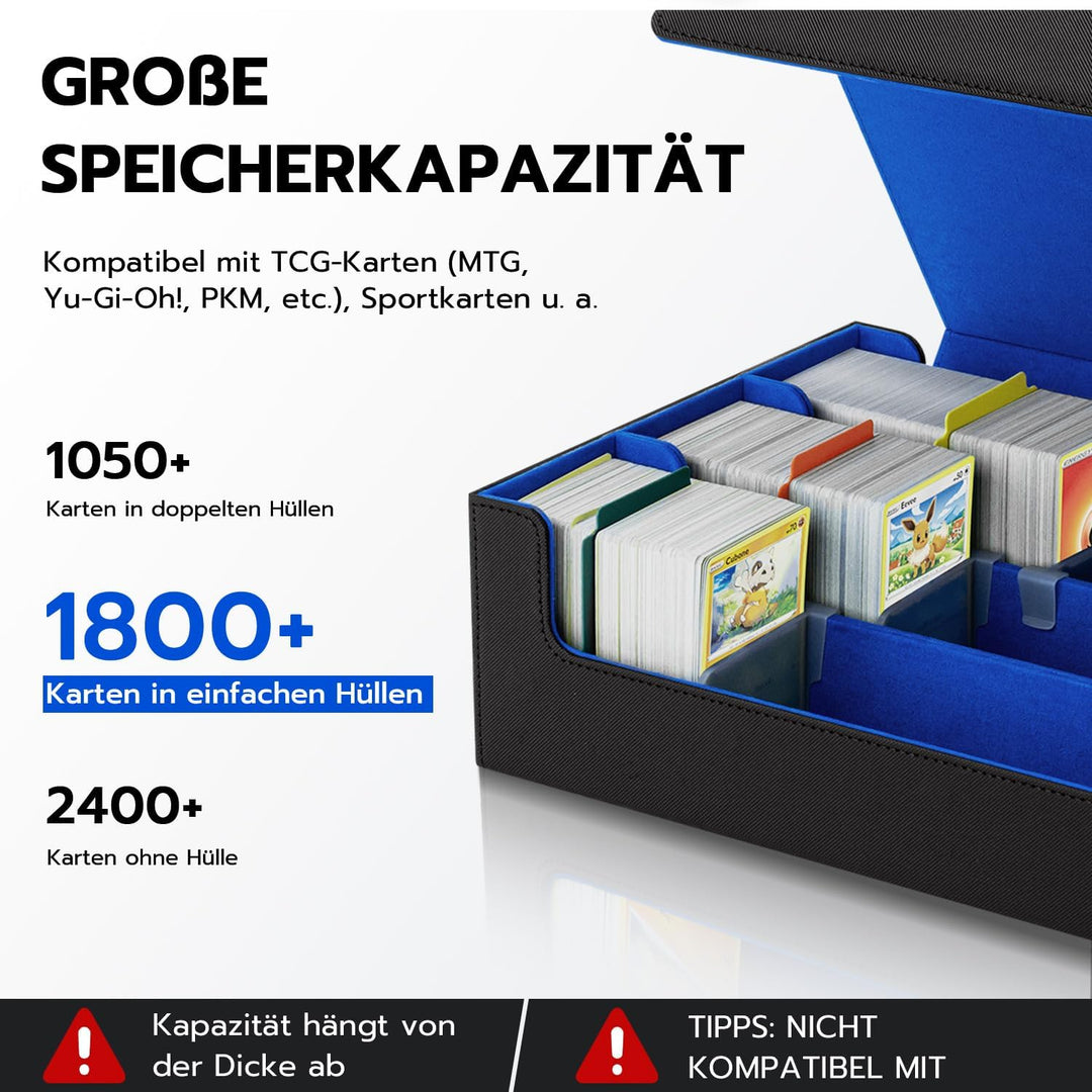 Card Deck Box for MTG, Gathering Kartenbox für 1800+ Karten mit Trennwänden,PU Leder Starkes Magneti