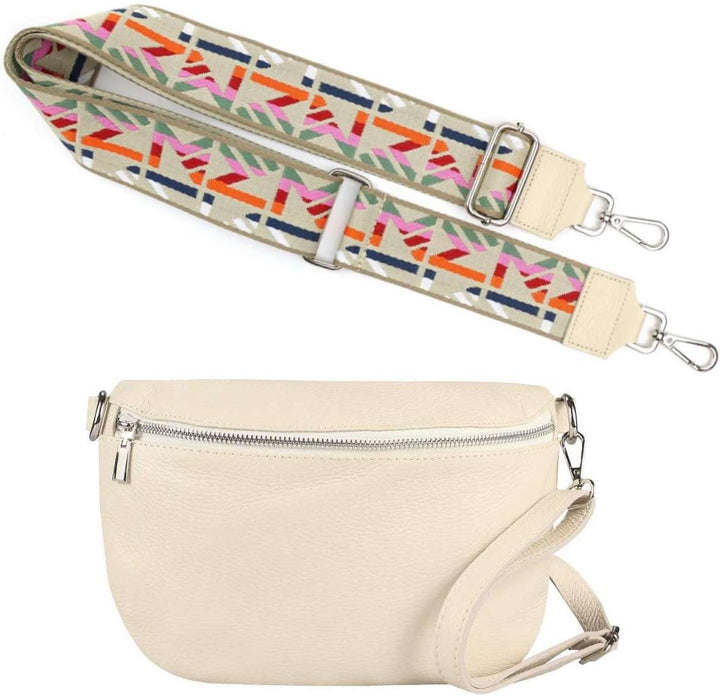 Made in Italy OBC Damen Set Gürteltasche + Schultergurt Leder Crossbody Hüfttasche Bauchtasche Umhän