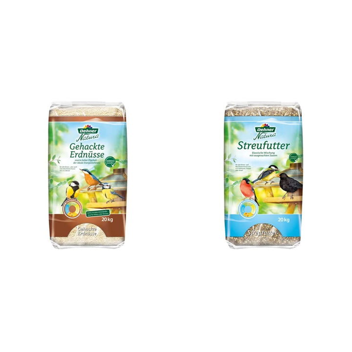 Dehner Natura Wildvogelfutter, gehackte Erdnüsse, 20 kg & Natura Wildvogelfutter, Streufutter, 20 kg