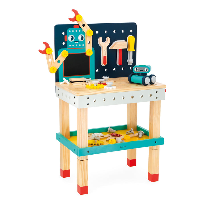 Janod - Brico'Kids Grosse Roboter-Werkbank - Bauspiel Kind - 51 Bauelemente + 3 Werkzeuge + 1 Robote