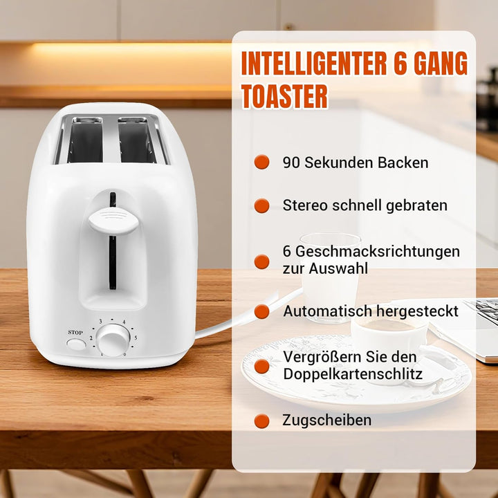 Automatik-Langschlitztoaster, Edelstahl, 2 Extra-breite Schlitze, 1400W Leistung, mit Brötchenaufsat