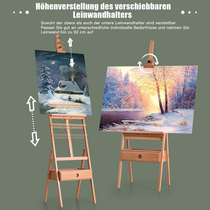 COSTWAY Staffelei Holz gross, 194,5 cm Leinwand Ständer mit Ablage und Schublade, Holzstaffelei höhe