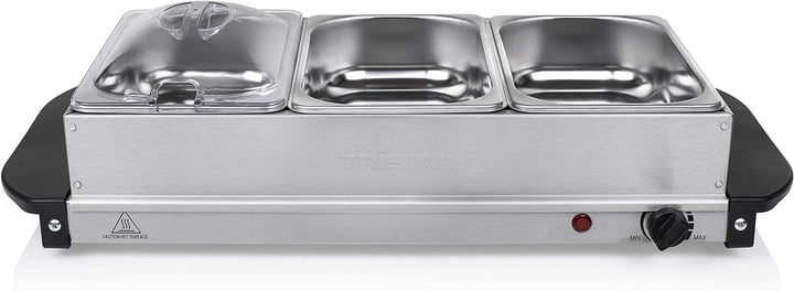 Tristar Edelstahl Buffetwärmer - einstellbares Thermostat, 3 x 1,5l Buffetbehälter, als Heizplatte v