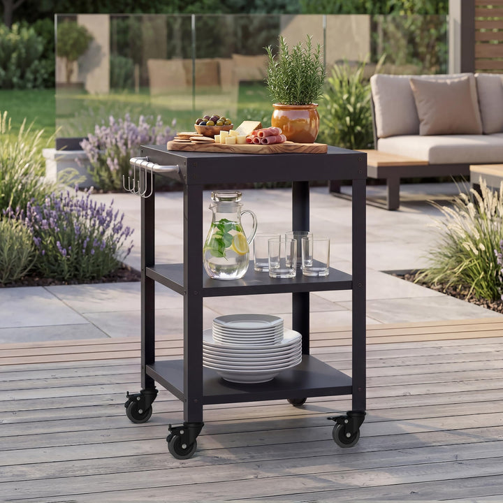 casa.pro Outdoor Servierwagen Bolognano Garten Rollwagen Stahl 81 x 50 x 50 cm Grillwagen mit 4 Hake