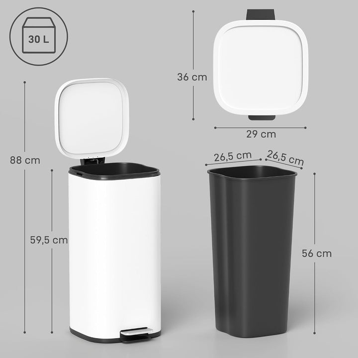 HOMCOM 30L Küchenmülleimer mit Deckel Pedaleimer Weiss, Weiss