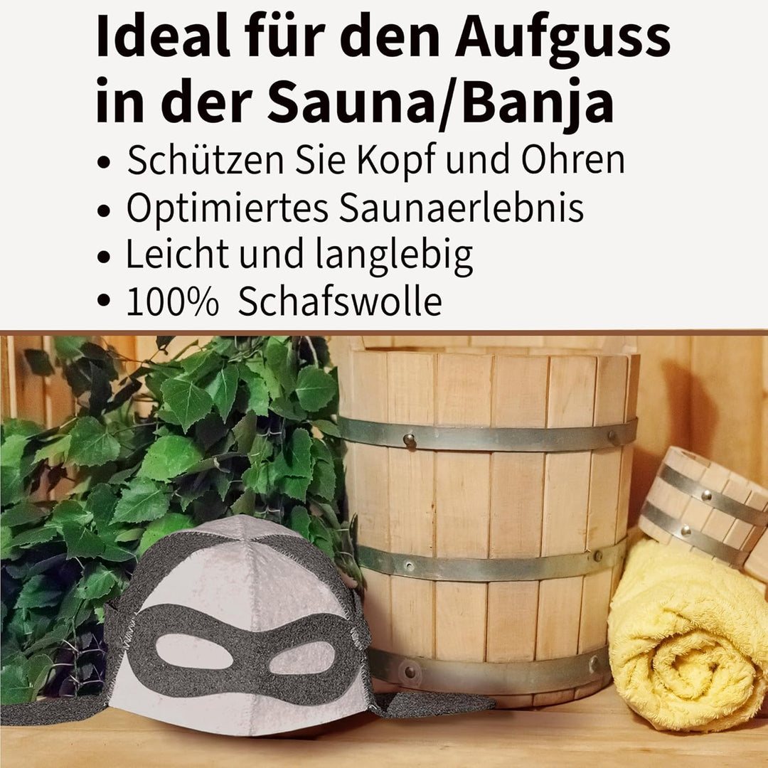 Saunahut Herren Bestickt Pilot-Flieger Perfekte Saunamütze aus 100% Filz - Sauna Hut Filzhut Sauna M