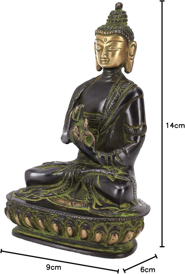 GURU SHOP Buddha Statue aus Messing Dharmachakra Mudra 14 cm - Modell 10, Grün, Buddhas, Modell 10