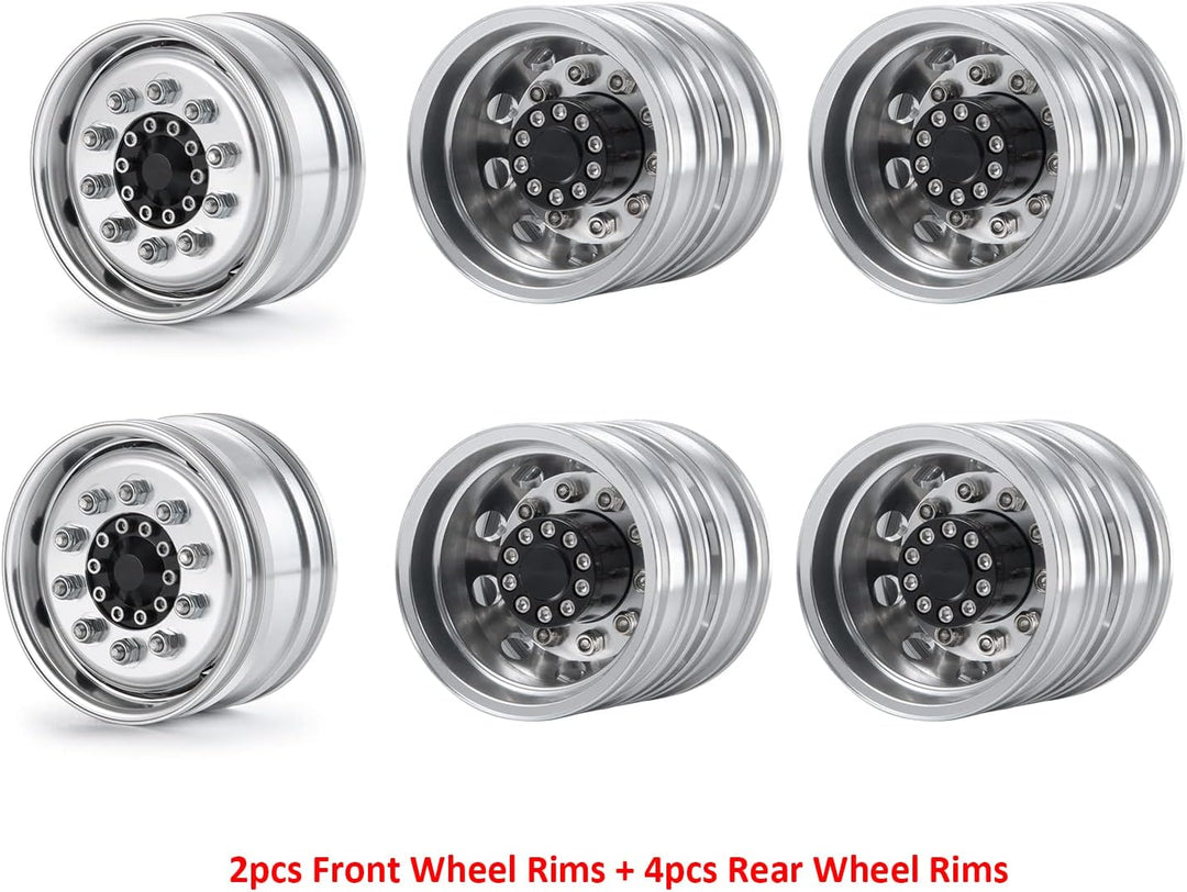 AXspeed Metall Vorderradfelgen Hinterradfelgen Set 1/14. Traktoranhänger 2 Stück Vorderradnaben & 4