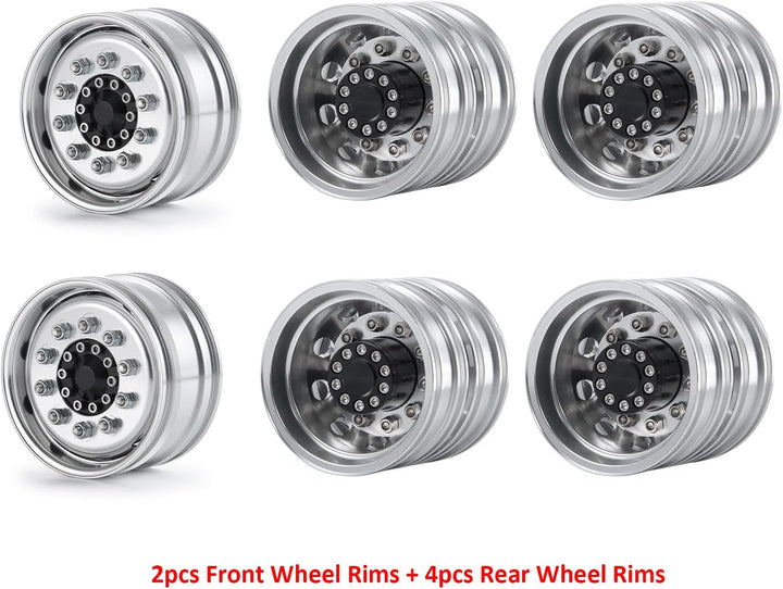 AXspeed Metall Vorderradfelgen Hinterradfelgen Set 1/14. Traktoranhänger 2 Stück Vorderradnaben & 4