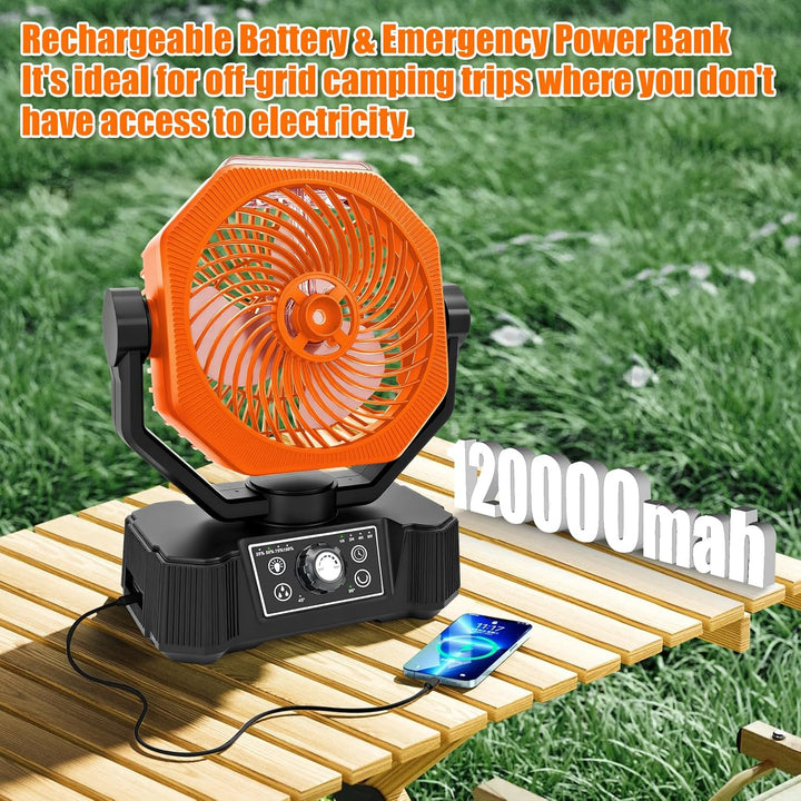 Camping Ventilator mit Wasserkühlung, Solarpanel, licht, 12000mAh Solarventilator Outdoor, Wiederauf