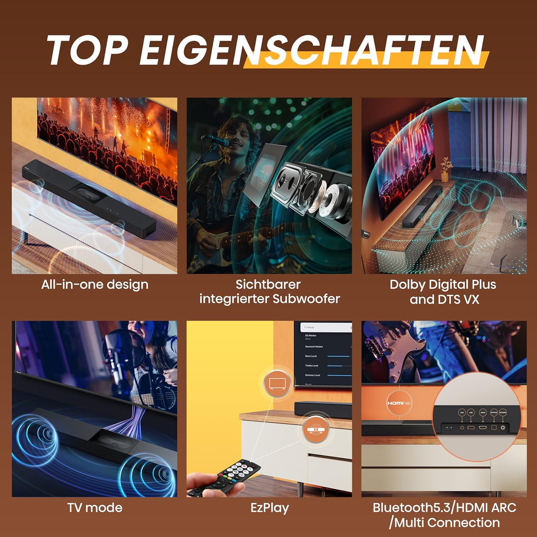 Hisense HS2000 2.1 Kanal Soundbar mit integriertem Subwoofer, 240W, Dolby Audio, Bluetooth, HDMI ARC