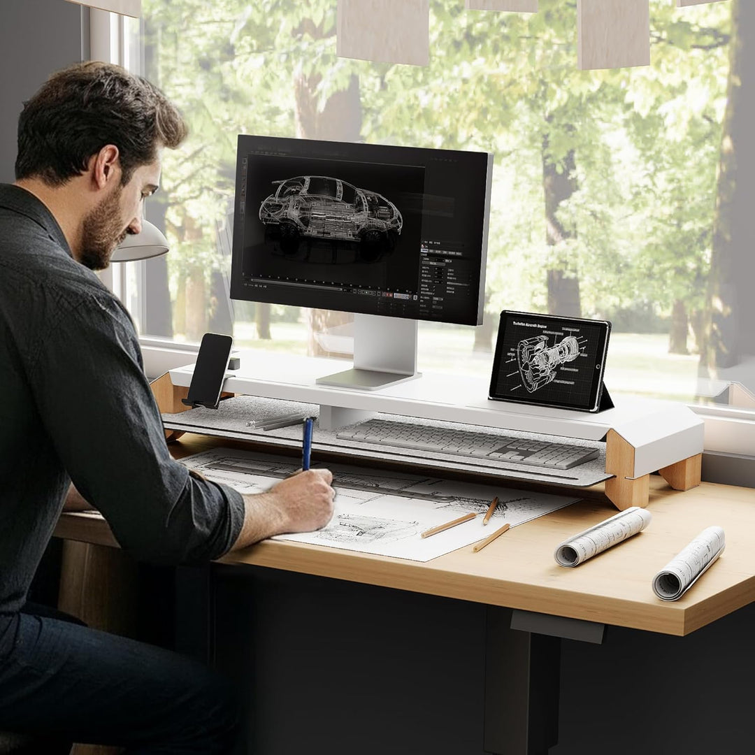 Fenge Monitorständer mit Telefon Ständer, 100cm Dual Monitor Riser für 2 Monitore, Schreibtisch Rega