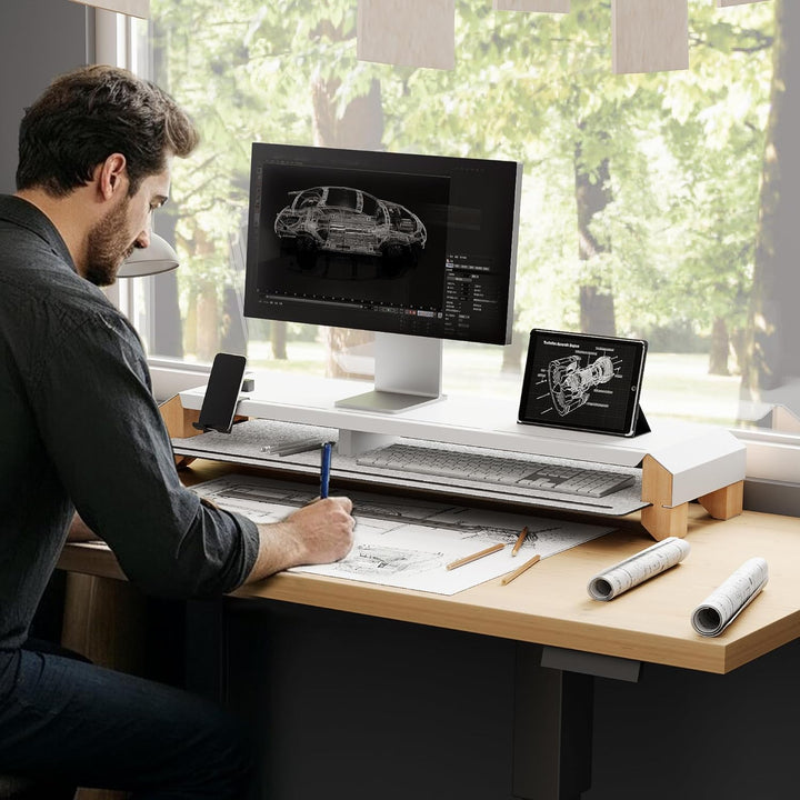 Fenge Monitorständer mit Telefon Ständer, 100cm Dual Monitor Riser für 2 Monitore, Schreibtisch Rega