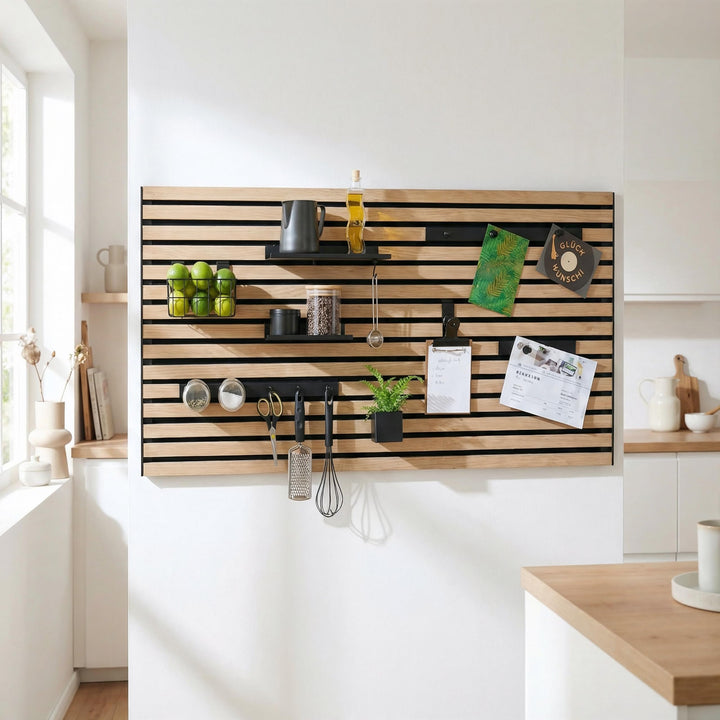 Steinmine - Designmanufaktur Wandorganizer (60 x 120 cm) - Akustikpaneel mit Eichenholzlamellen - in