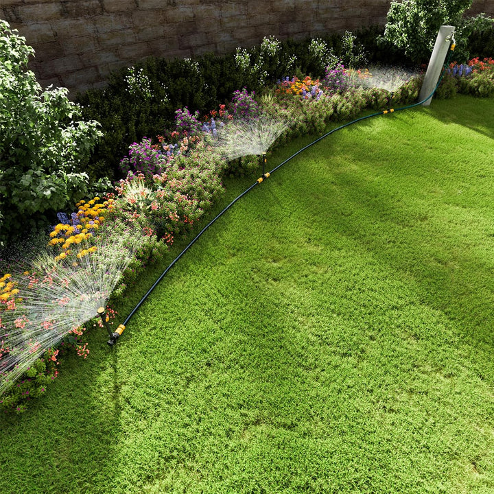RESTMO Rasensprenger mit Erdspiess zur Gartenbewässerung, Mehrfach einstellbares Rasensprinkler, Fle