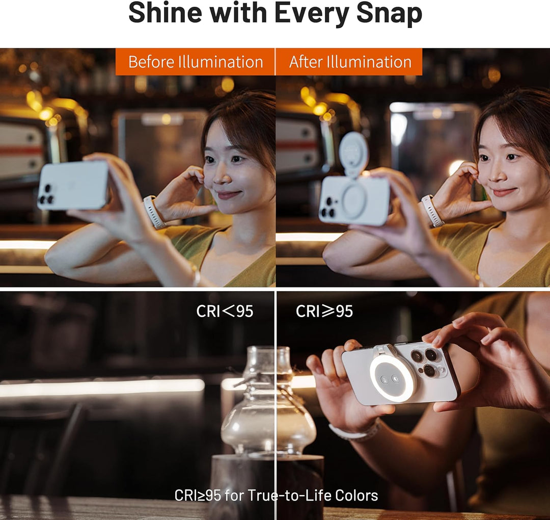 PGYTECH MagGlow Magnetisches Handy-Fülllicht, MagSafe Selfie-Licht, Tragbares Magnet-LED-Ringlicht m
