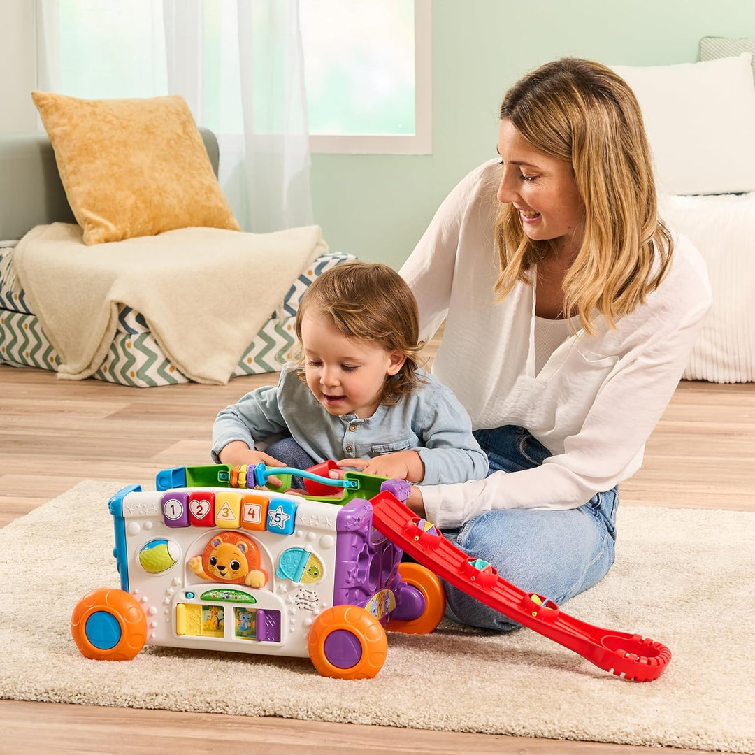 VTech Baby Mein erster Bollerwagen – Handwagen mit Griff, Tasten, verschiebbaren Elementen, 4 Förmch