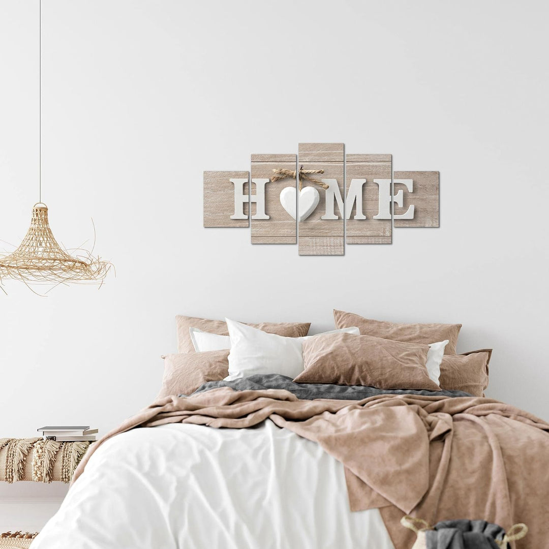 Runa Art Wandbilder Home Holz 5 Teilig Bild auf Vlies Leinwand Deko Wohnzimmer Holzoptik Spruch Beig