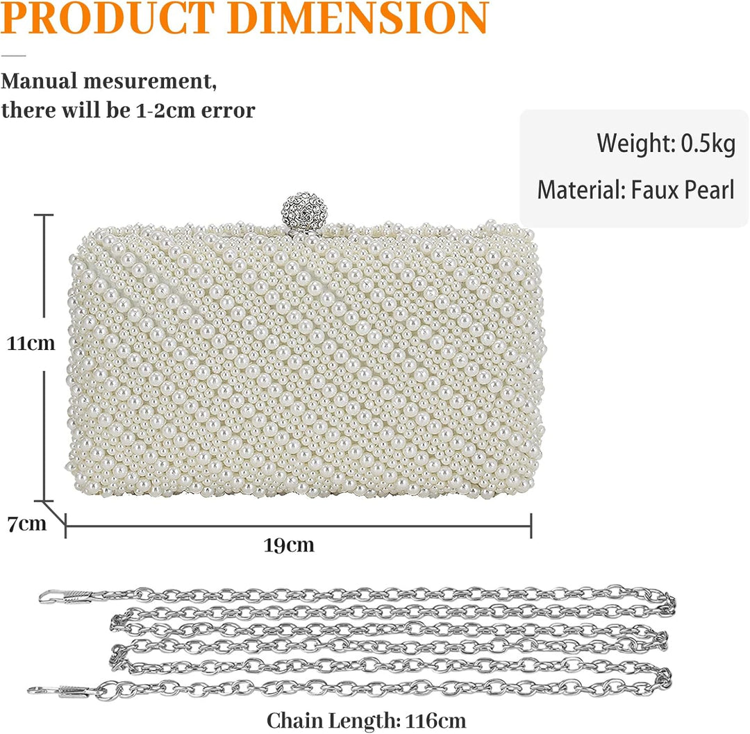 CORIOS Clutch Damen Perlen Abendtasche Elegant Handtasche Brauttasche Mini Kette Tasche Schultertasc