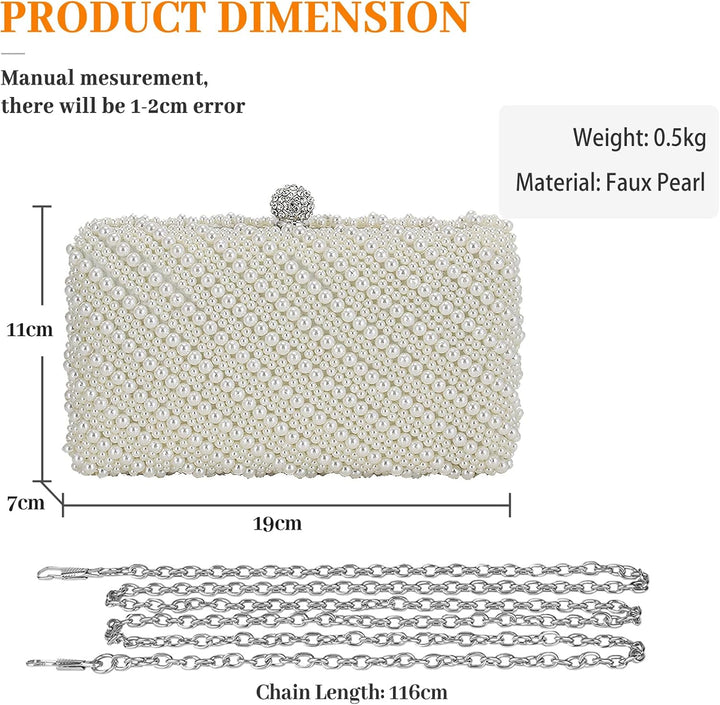 CORIOS Clutch Damen Perlen Abendtasche Elegant Handtasche Brauttasche Mini Kette Tasche Schultertasc