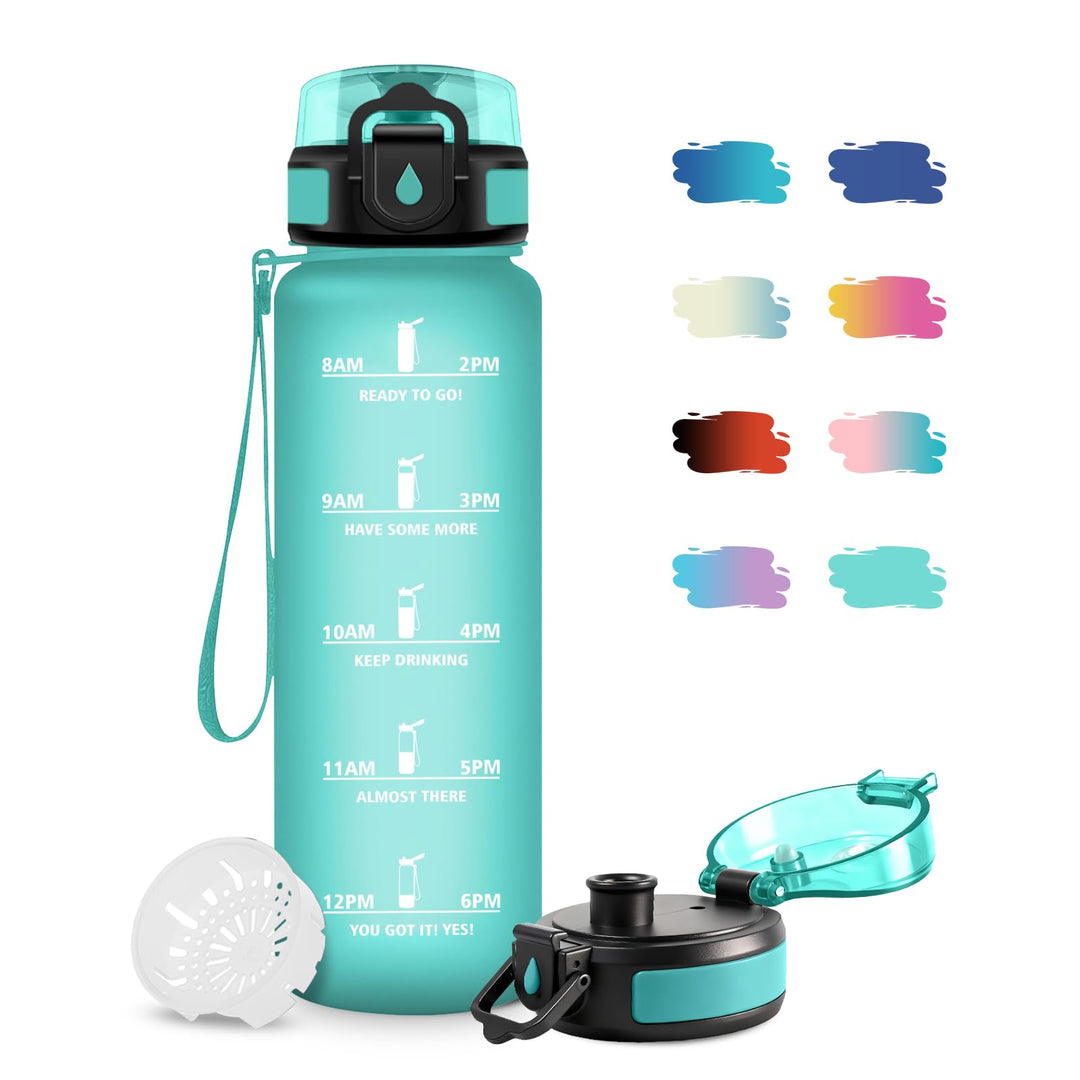 Wasserflasche 1L, Trinkflasche Kohlensäure Geeignet, Trinkflasche mit Filter, Auslaufsicher, Sport W