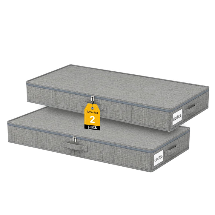 2 Stück Unterbett Aufbewahrungsbox,Faltbarer Aufbewahrungsbox,12cm Hoch Flach Unterbettkommode Stabi