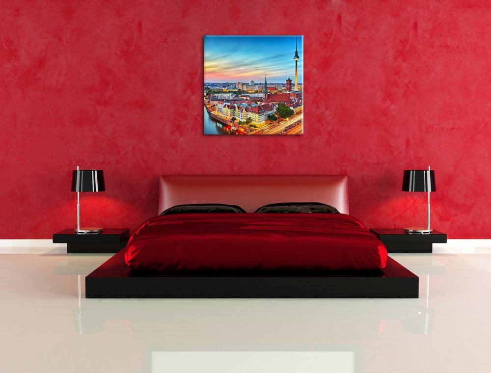 Berlin City Panorama, Format: 70x70 auf Leinwand, XXL riesige Bilder fertig gerahmt mit Keilrahmen,