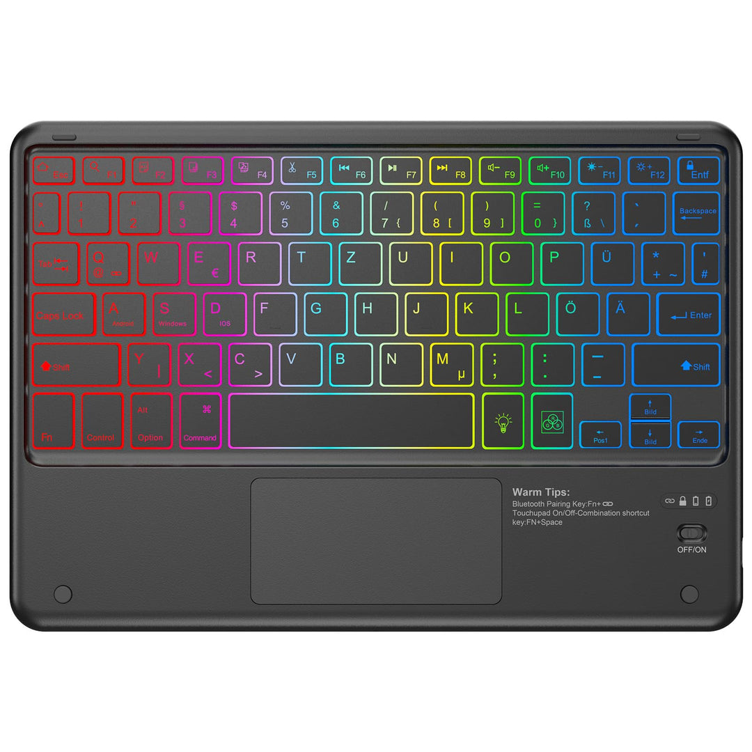 KBCASE Bluetooth Tastatur mit Touchpad Tastatur Kabellose mit 7 Farben Beleuchtete Wireless Bluetoot