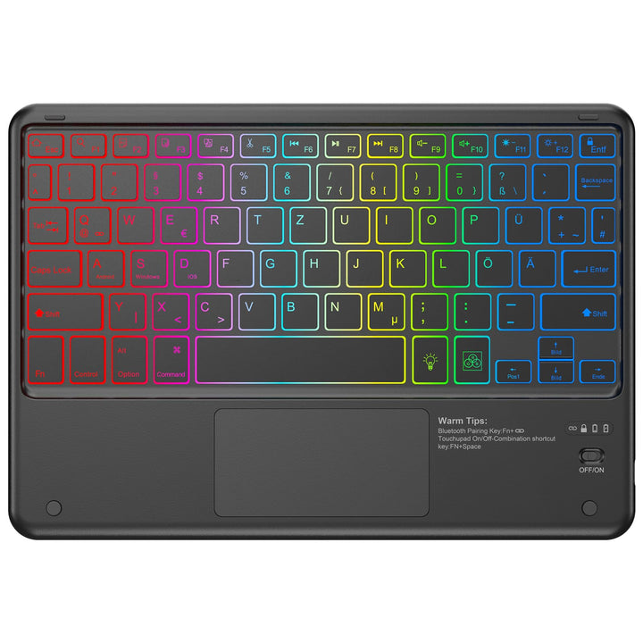 KBCASE Bluetooth Tastatur mit Touchpad Tastatur Kabellose mit 7 Farben Beleuchtete Wireless Bluetoot