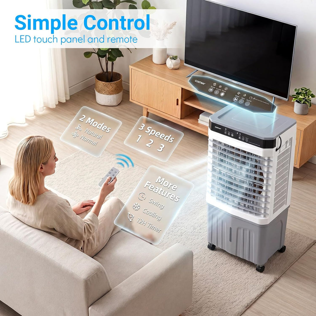 COSTWAY Luftkühler mit Wasserkühlung, mobile Klimaanlage ohne abluftschlauch leise, Kühlventilator m