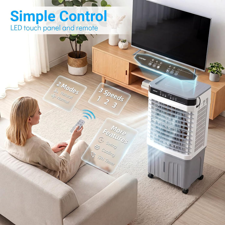 COSTWAY Luftkühler mit Wasserkühlung, mobile Klimaanlage ohne abluftschlauch leise, Kühlventilator m