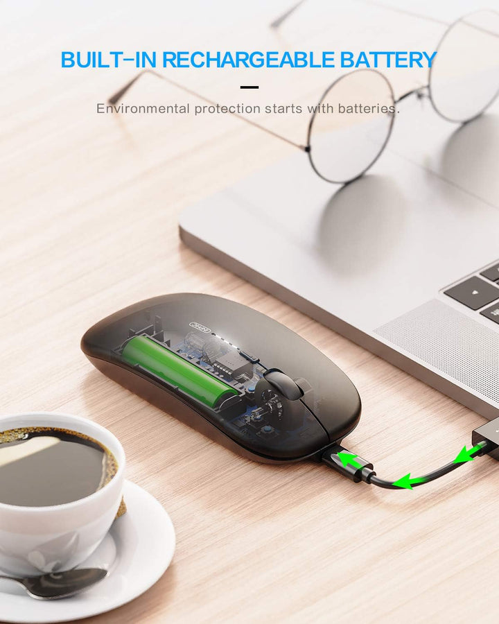 inphic Maus Kabellose wiederaufladbar, Ultra Slim 2.4G Leise Funkmaus Optische Computermaus 2400 DPI