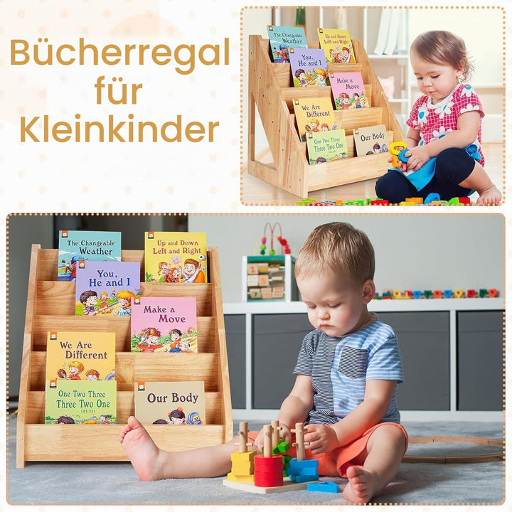 HEYOUTH Montessori Bücherregal,Bücherregal Kinder,Massivholz Kinderregal,Bücherkiste Kinder,mit 5 of