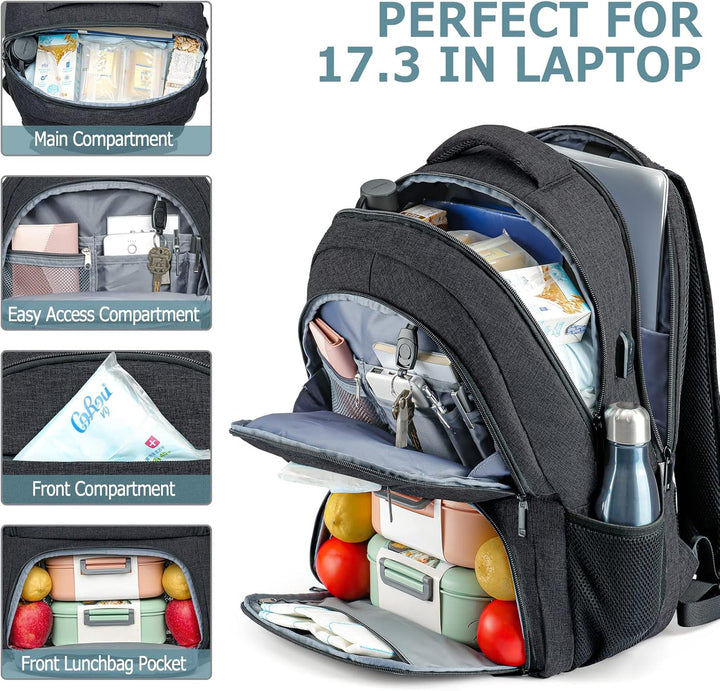 BIKROD Gross Lunch Schulrucksack Arbeit Rucksack 17.3 Zoll Laptop Rucksack mit USB Ladeanschluss Bus