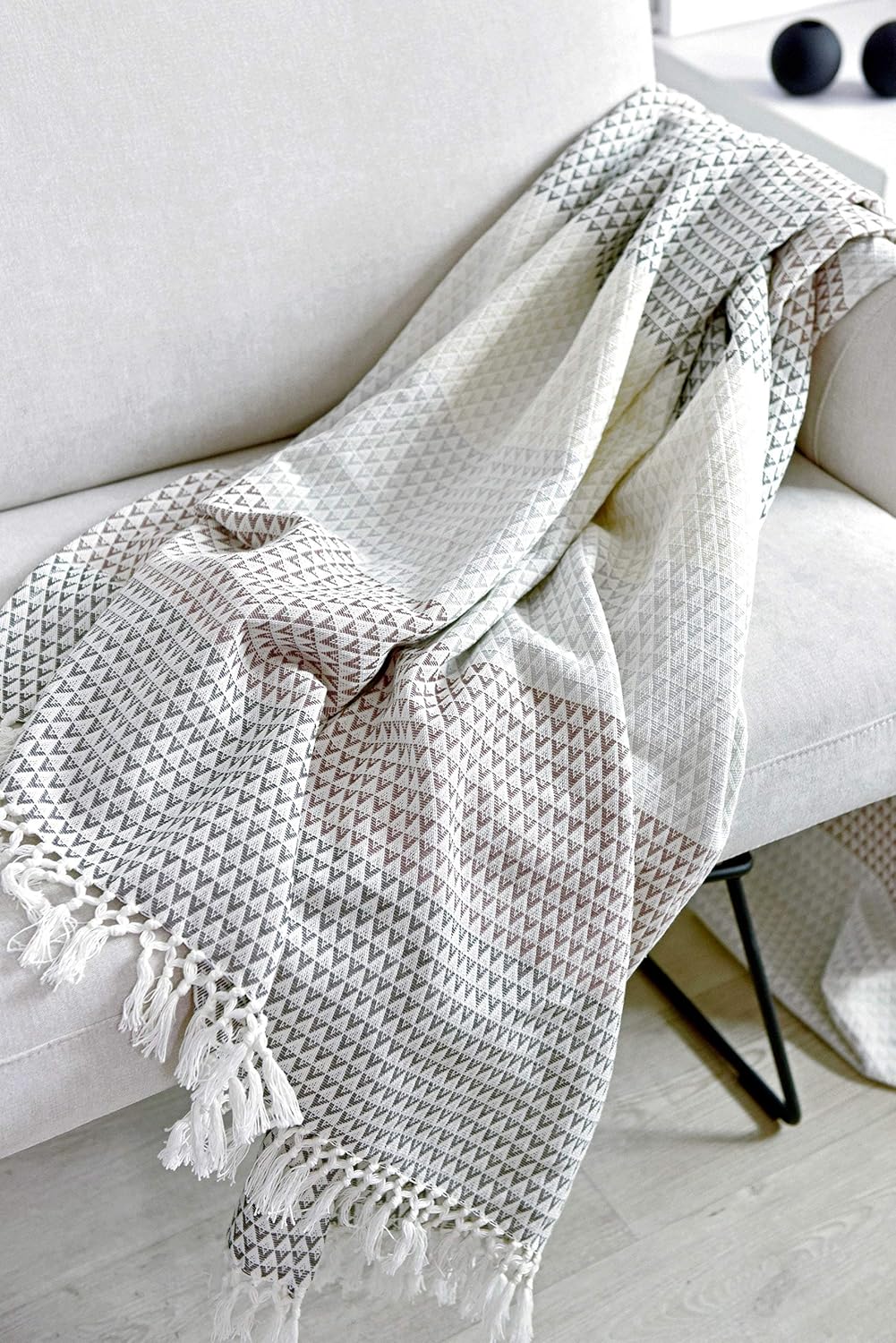 Wohndecke Plaid Dana, 150x200 cm, Grau Mauve (Altrosa) Weiss (Weiss), Gemustert, Boho, Baumwolle, ge