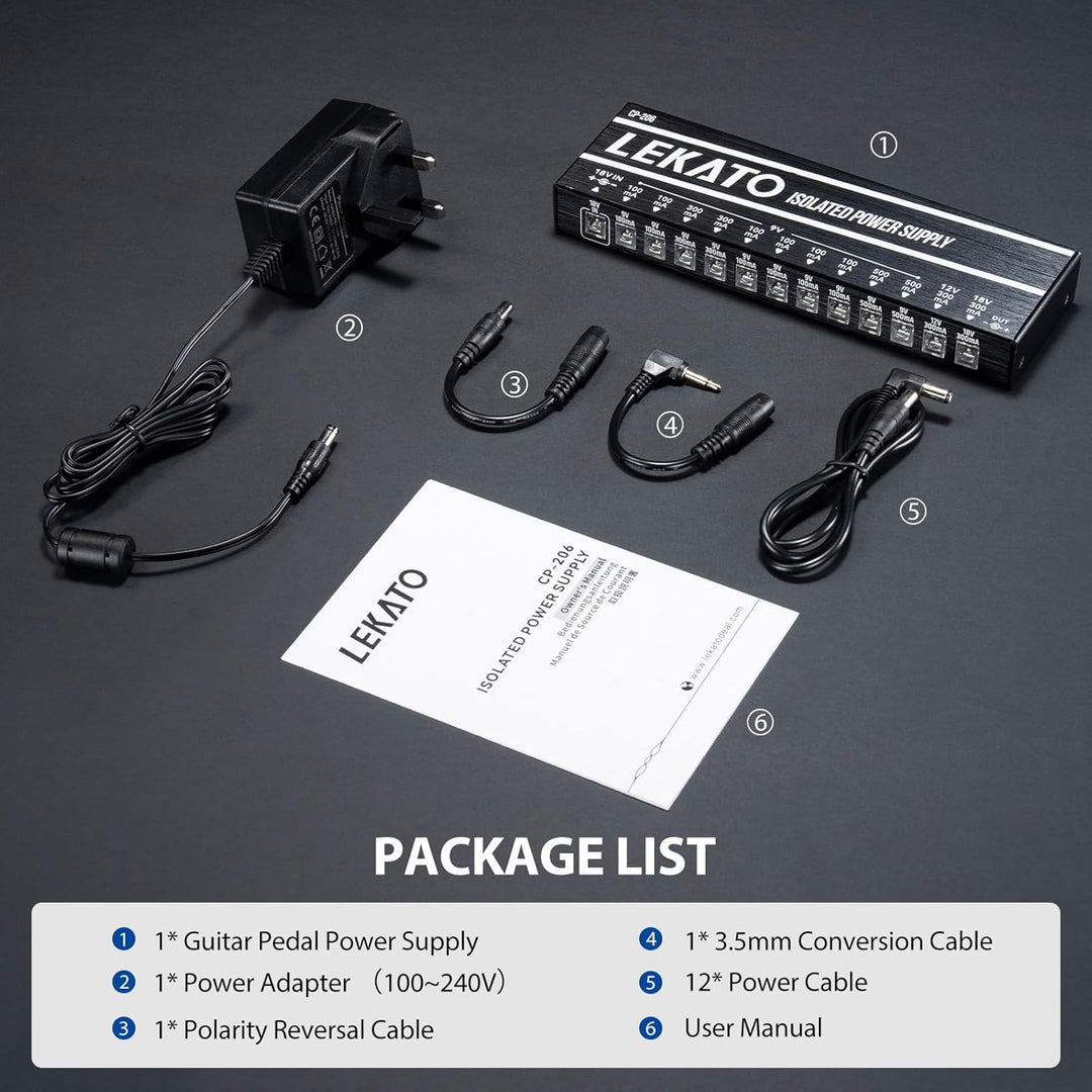 LEKATO Gitarre Pedal Netzteil, 12 Isolierte Ausgang für 9V/12V/18V, Effektpedal-Netzteil mit Kurzsch