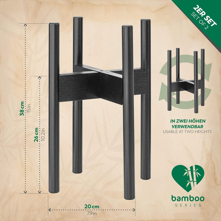 Rubberneck 2er Set Bambus Pflanzenständer - Verstellbare Blumentopfständer aus Bambusholz für den In