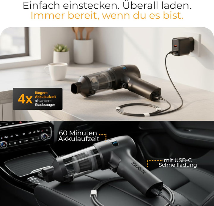 Turbotastic Pro 2 Handstaubsauger – 120W, 18.000Pa, bis 60 Min Laufzeit, HEPA-Filter, LED-Display, 4