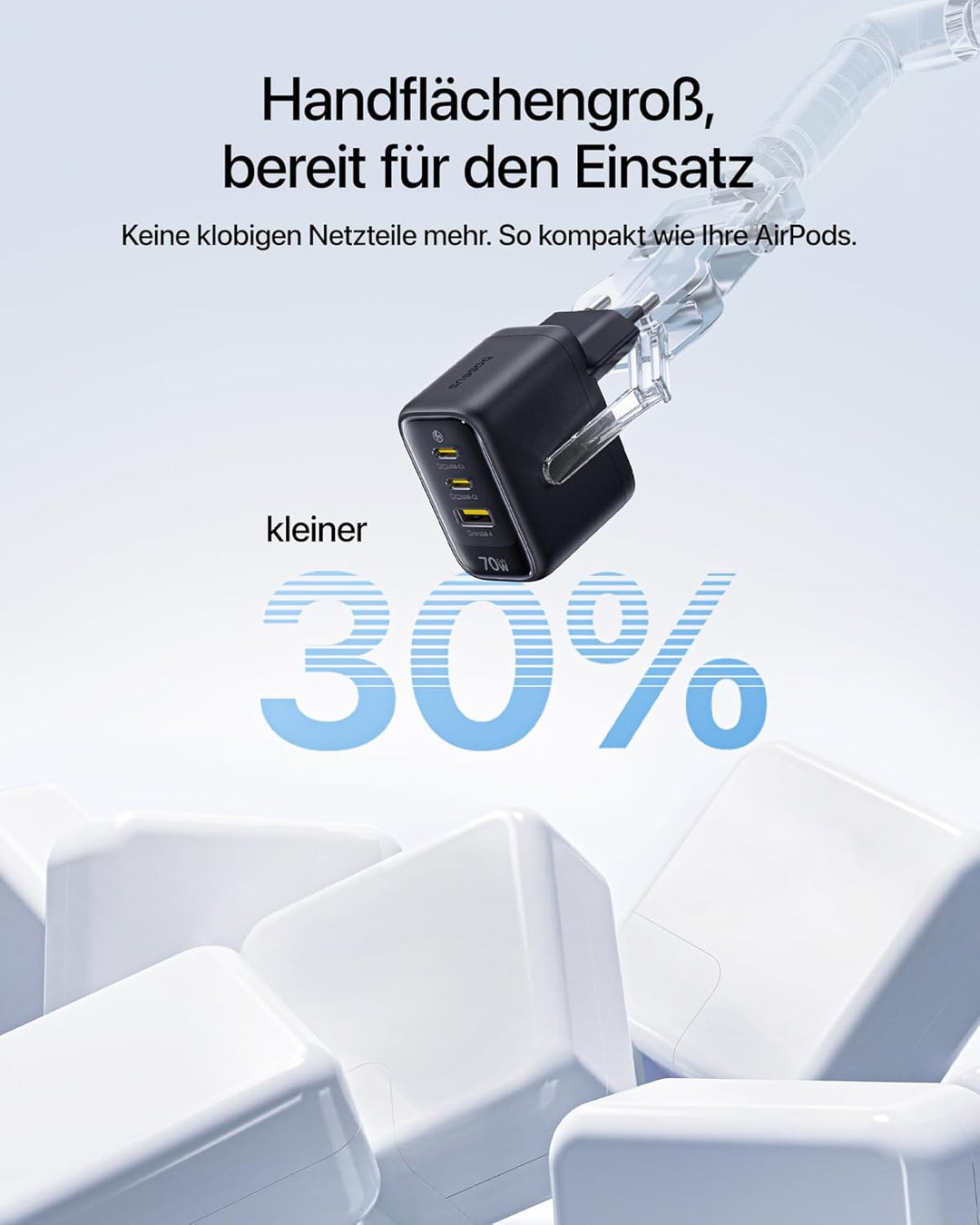 Baseus Enerfill 70W USB C Ladegerät, 2Pack 3-Port GaN6 Schnellladegerät, kompaktes Netzteil für MacB