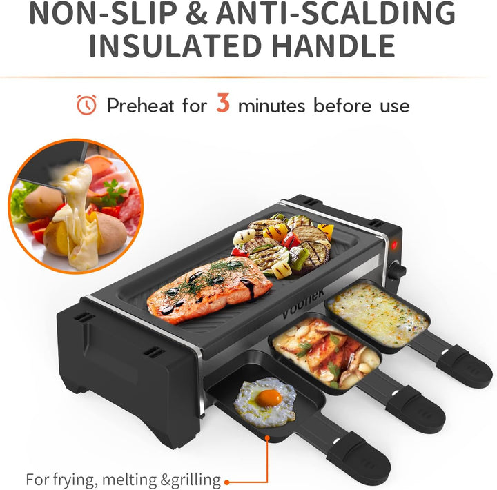 Raclette 2 Personen Raclette Grill Mini Raclette 3 Pfännchen 3 Raclette Holzspatel Tischgrill Elektr