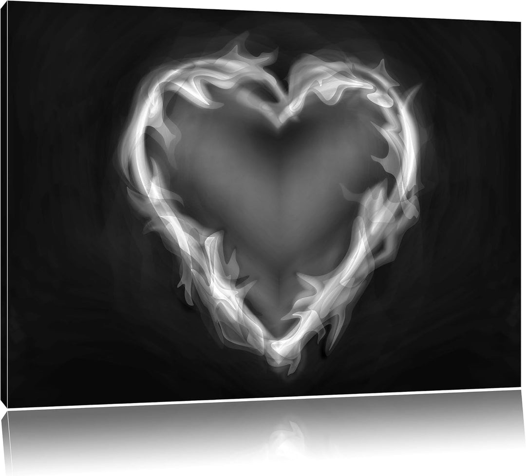 Monocrome, Herz aus Feuer, Format: 100x70 auf Leinwand, XXL riesige Bilder fertig gerahmt mit Keilra