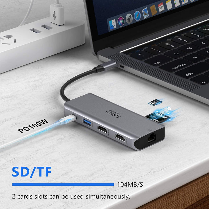 USB C Docking Station, 9 in 1 USB C Hub 2 HDMI Dual Monitor,Gigabit Ethernet, USB 3.0&USB 2.0, 100W