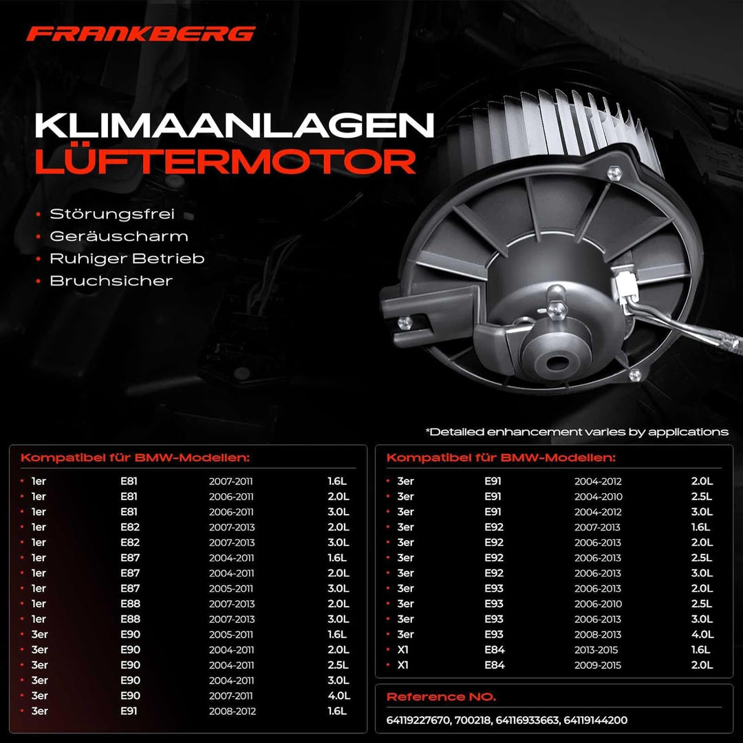 Frankberg Heizungsgebläse Gebläsemotor Innenraumgebläse Kompatibel mit 1er E81 E87 2004-2011 1er Cab