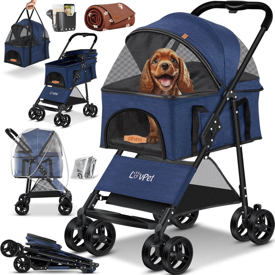 LOVPET® Hundewagen 2in1 Hundebuggy Hundebox Transporttasche Faltbar klappbar bis 20kg Haustiere Bugg