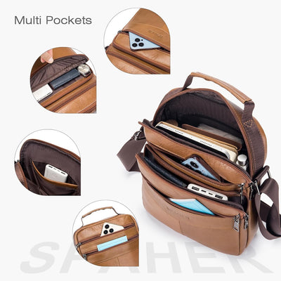 SPAHER Umhängetasche Leder Herren Gross Herrentasche Schultertasche Echtes Leder Handgelenktasche He