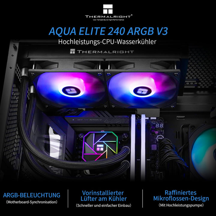 Thermalright AQUA ELITE 240 V3 Flüssig-CPU-Kühler, Doppel-PWM-ARGB-Lüfter mit S-FDB-Lagern, effizien