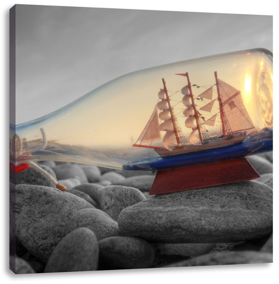 Pixxprint Schiff in Flasche als Leinwandbild/Grösse: 70x70 cm/Wandbild/Kunstdruck/fertig bespannt, 7